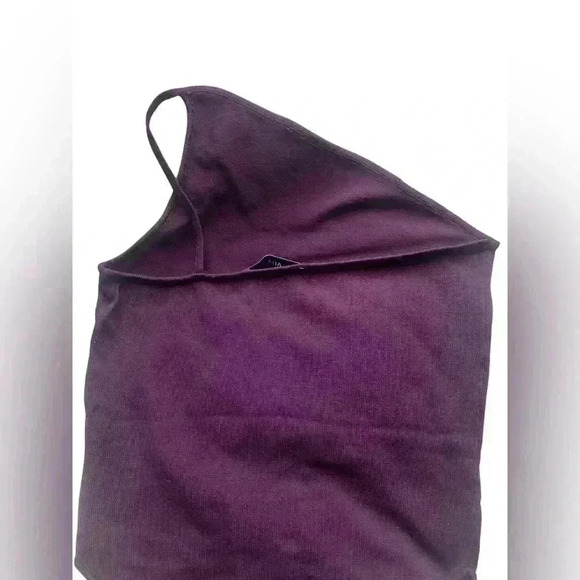 Zara Purple One Shoulder Spaghetti Strap Ribbed Bodysuit - Picture 4 of 7